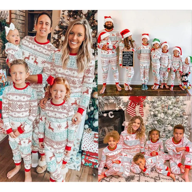 

New Christmas Red Green Parent-child Clothes Children's Home Mother Father Kids Matching Pajamas Set Casual Loose Xmas Family