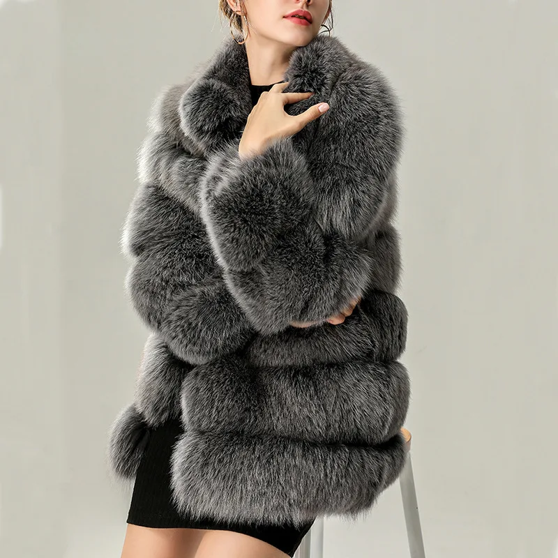 leather jacket fur coat women traf veste femme European women's long faux fur coat manteau femme hiver