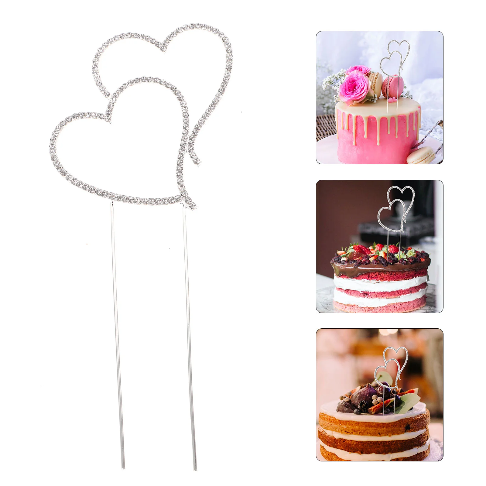 

Hearts Cake Topper Rhinestone Double Heart Love Cake Decoration Glitter Cupcake Toppers for Mothers Day Wedding and Engagement