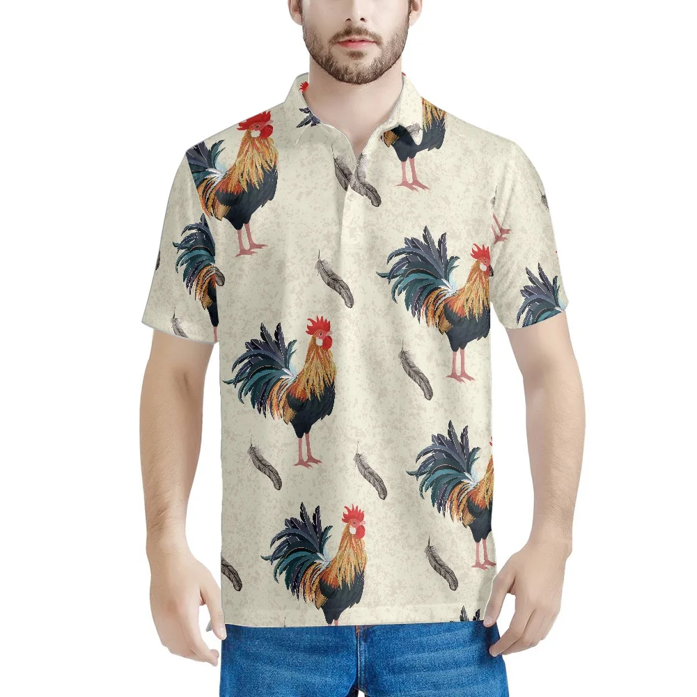 

Рубашка-поло мужская с коротким рукавом, модная брендовая сорочка с узором петуха, Тонкая Повседневная в полоску, для отдыха, плявечерние, н...
