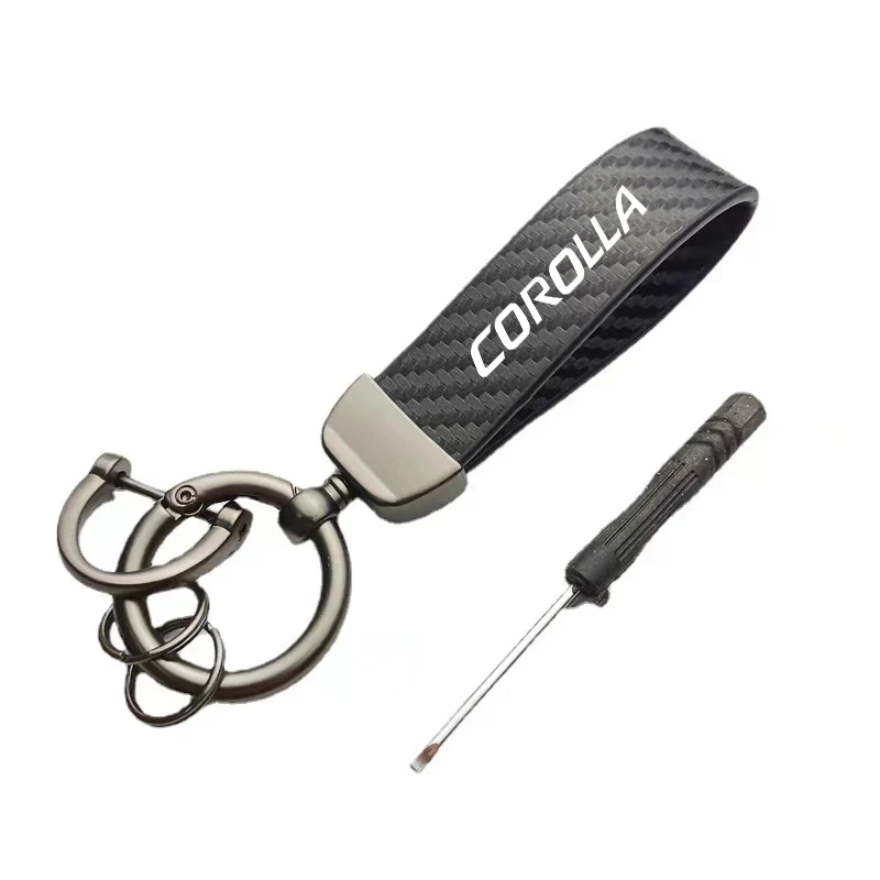 

Leather Carbon Fiber Car Rings Keychain Trinket Zinc Alloy Keyrings For COROLLA Car Accessories