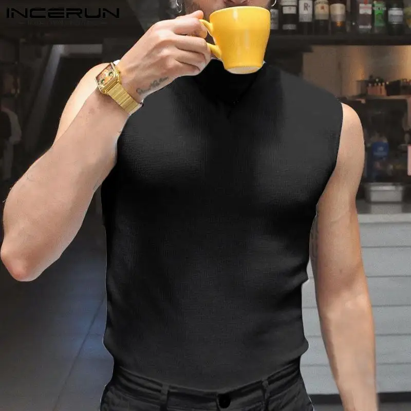 

Handsome Well Fitting Vests Men's Stylish Knit Vests Male Holiday Solid Comfortable High Neck Waistcoat S-5XL INCERUN Tops 2022