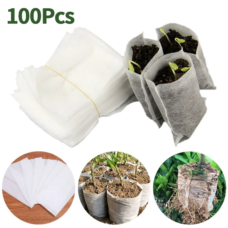 

100pcs Non-woven Fabric Seeding Bags Biodegradable Nursery Bag Garden Seedling Growing Planter Pots Indoor Fabric Grow Bags
