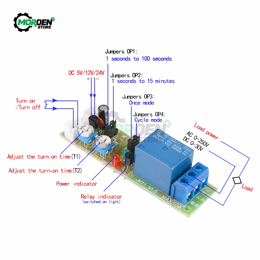

Реле включения/выключения JK11, регулируемое реле включения/выключения, 5 в постоянного тока, 12 В, 24 В, 0-15 минут