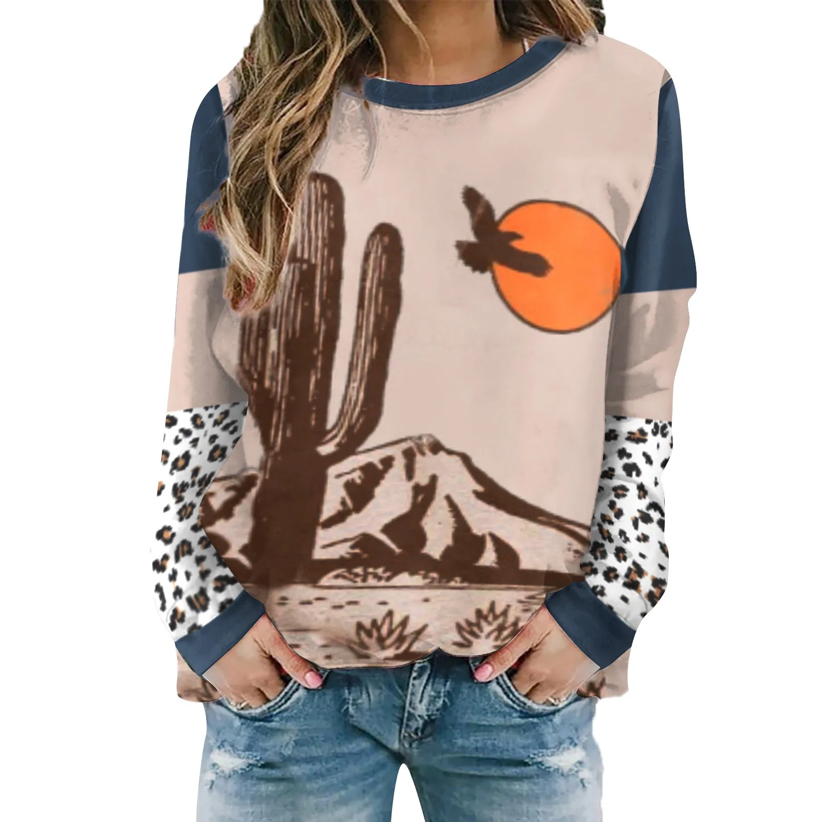 

Женский пуловер с длинным рукавом и круглым вырезом, в этническом стиле