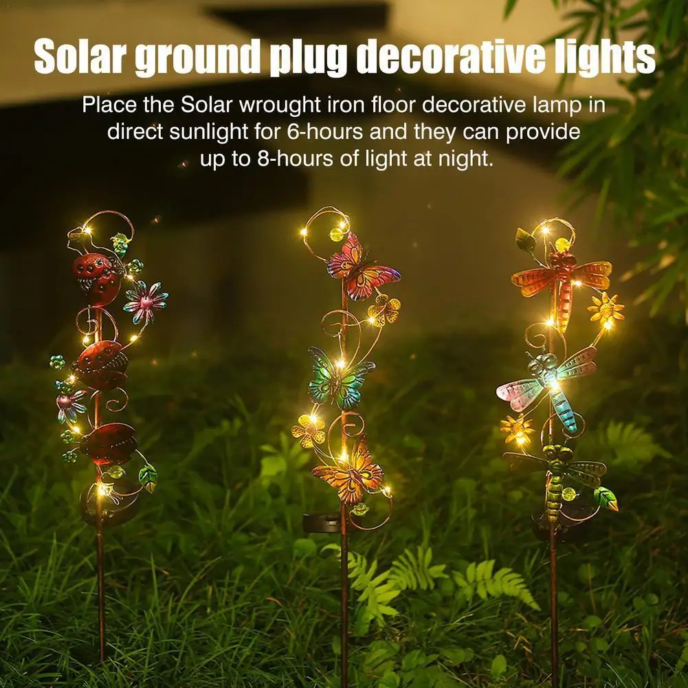 

Solar Garden Lights Lawn Lights Butterfly Dragonfly Bee Ladybug Hummingbird Lamp Solar Ground Plug Decorative Lights for Path