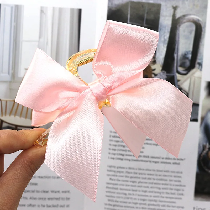 

Summer New Women Large Bow Claw Hairpin Chiffon Big Bowknot Stain Bow Barrettes Women Solid Color Ponytail Clip Hair Accessories