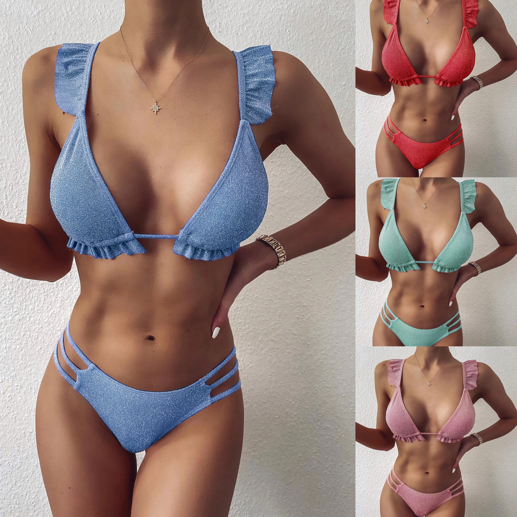 

2022 Sexy Solid Swimsuit Women Bikini Push Up Swimwear Vest Bikini Set Brazilian Bathing Suit Two Piece Swim Suit Female