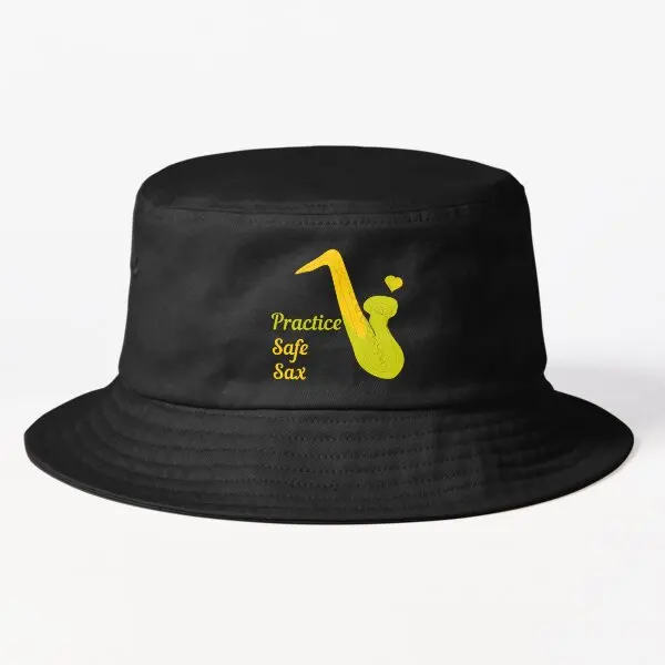 

Practice Safe Sax Cute One Line Art Sax Bucket Hat Mens Black Caps Hip Hop Fish Sun Cheapu Fishermen Women Outdoor Spring