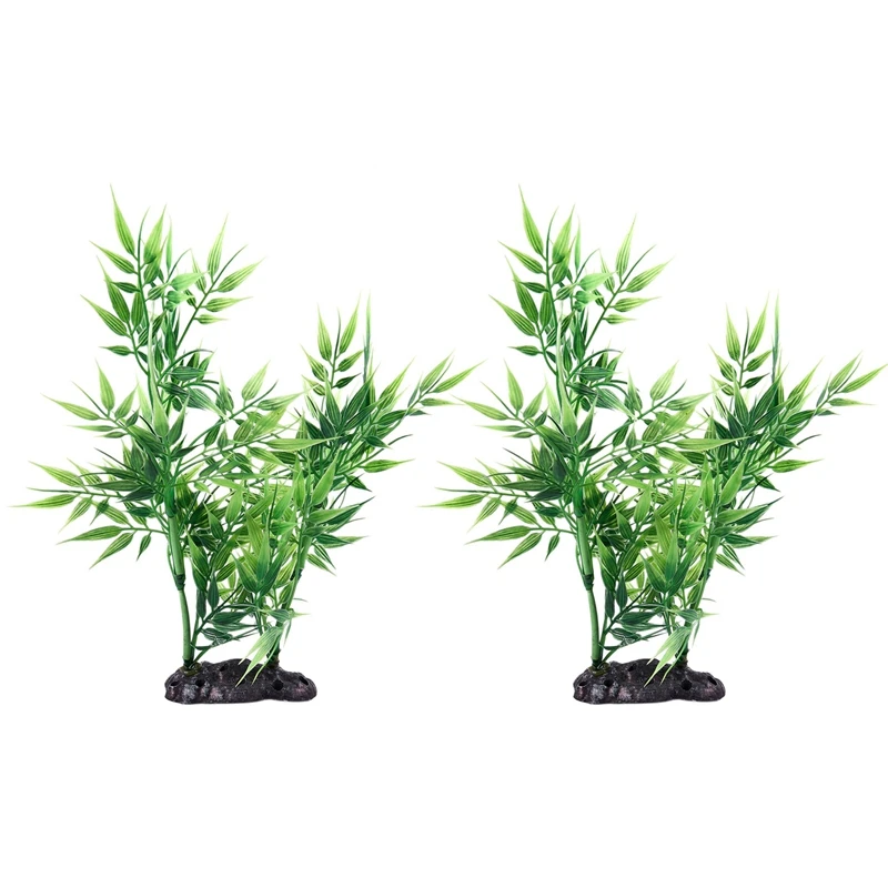 

2X Green Bamboo Leaves Shaped Decorative Artificial Grass For Aquarium Fish Tank