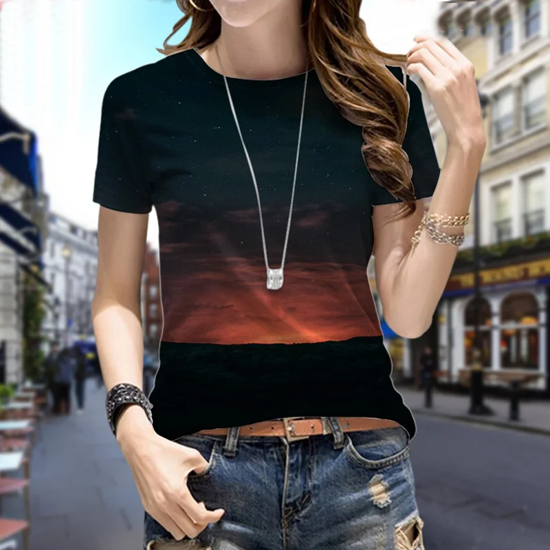 Trendy Male/Female Essentials T-shirts With Short Sleeves Summer Blouse Night Sky 3d Print Harajuku Tee Shirt Men Clothes 4XL