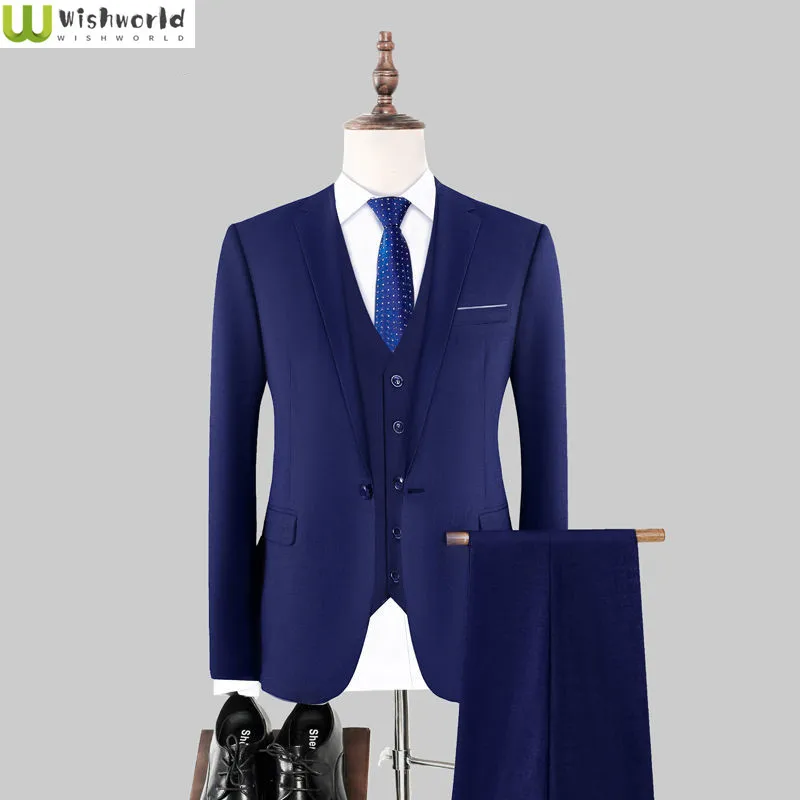 3 Pcs Suit Coat Pants Vest/2022 New Korean Men's Business Professional Classic Fashion Banquet Solid Color Suit S-6XL