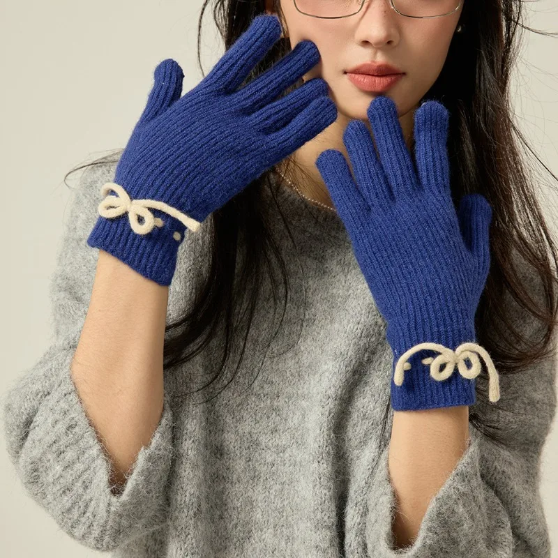 Женские перчатки с милым бантом свежие и красивые включая шерстяные полностью