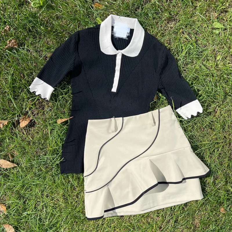 

Spring and Summer Golf Premium High-end Women Golf Clothing Short Skirt Short-sleeved Sweater Set Golfwear for Women