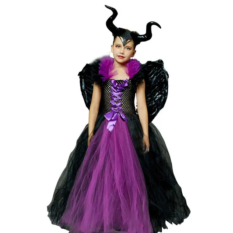 

Детский костюм на Хэллоуин для девочек, платье ведьмы, Рождественская вечеринка, Детский костюм вампира с черными крыльями для косплея, нов...