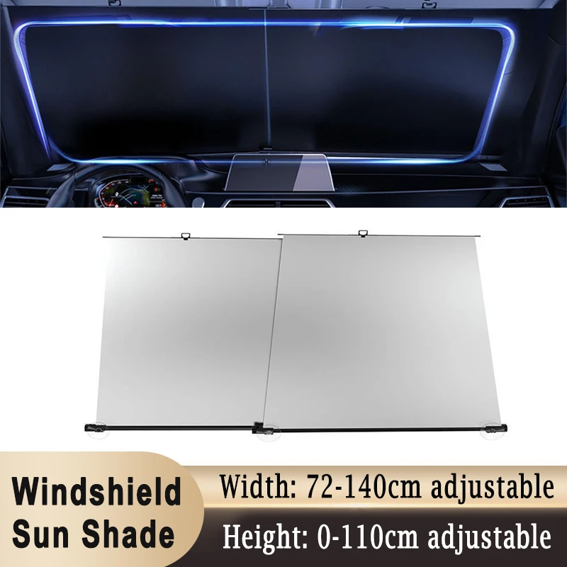 

Retractable Car Windshield Sun Shade Front Full Window Sunshade Cover UV UPF50+ Ray Blocking Sun Protection 0-110cm x 72-140cm