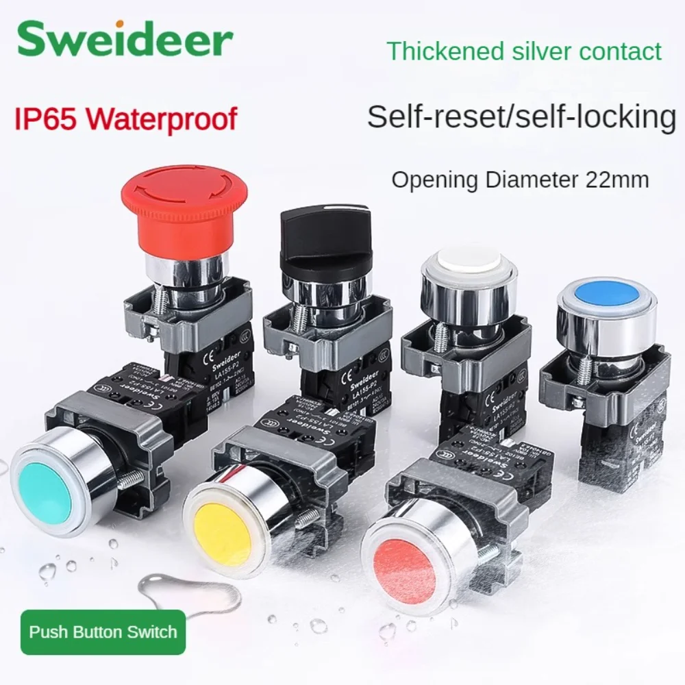 

22mm Buttons START STOP BA31/BA42 2/3 Way Emergency BD21/BD33 Momentary Latching Turn on Off Waterproof Switch for Electric