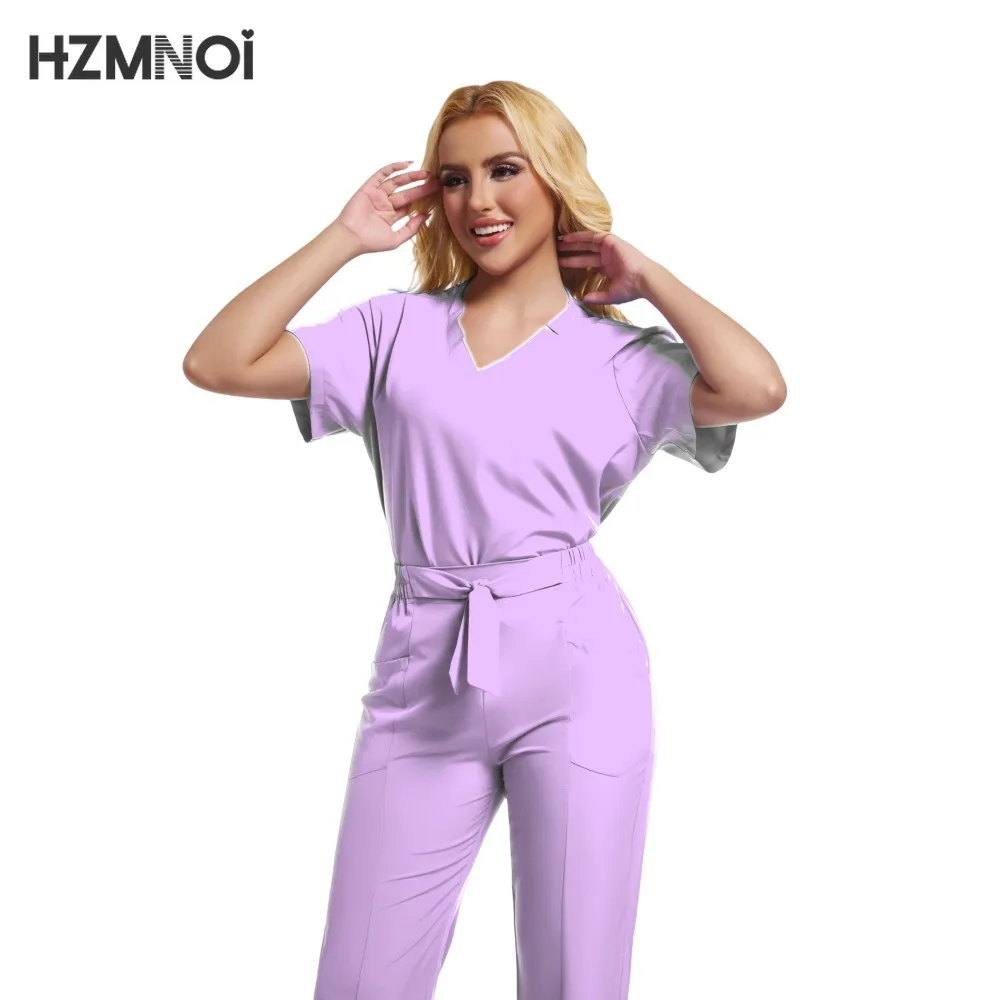 HZMNOI Medical Uniforms Women Scrubs Sets Nurse Nursing Work Clothes Beauty Salon Spa Surgical Suit Lab Hospital Overall