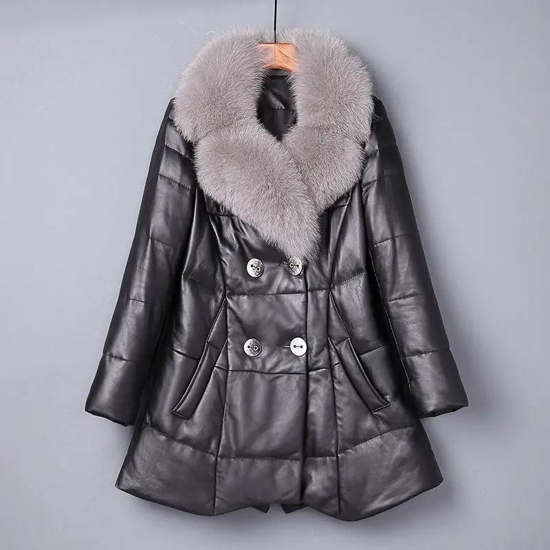 Genuine Leather Jacket Women 2022 Winter High Quality Real Fox Fur Collar 100% Sheepskin Coat Female Clothing Korean Overcoat