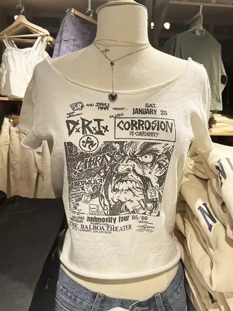 

Anime Print Vintage T Shirt Women Casual 2023 Summer Clothes O Neck Short Sleeve Raw Hem Tees Female Y2k Streetwear Cotton Tops