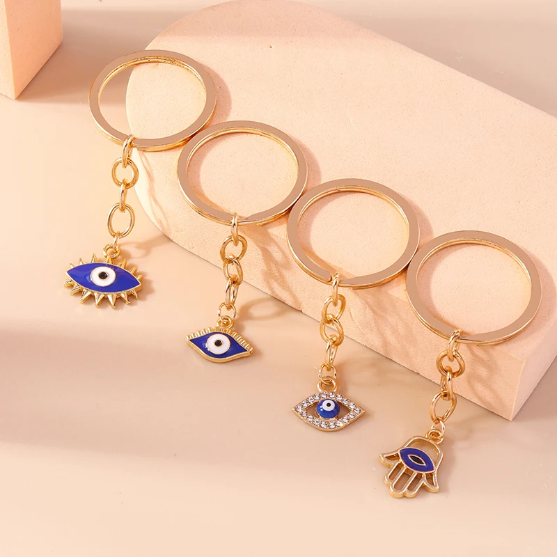 

Turkish Evil Eye Hamsa Keychain Enamel Key Rings Holders Women Men Handbag Accessorie DIY Handmade Jewelry Gifts