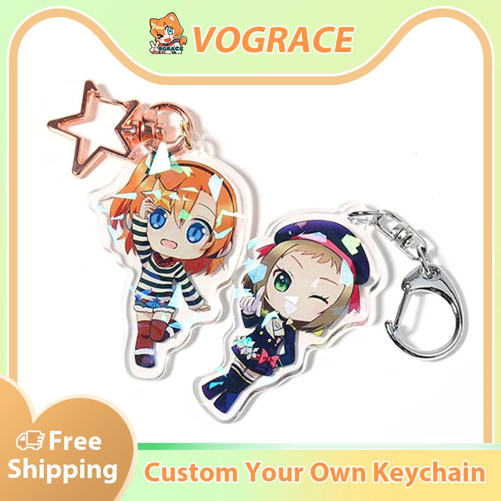 

Vograce Custom Keychain Cartoon Acrylic Key Chain Photo Customized Anime Charms Hologram Clear Personalized Keychains