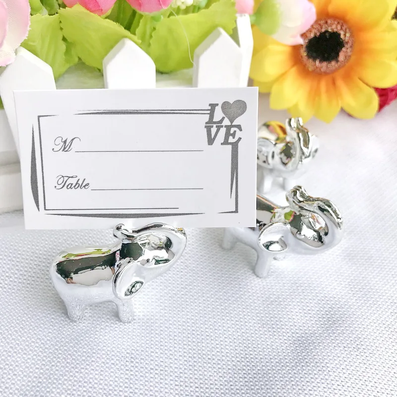 

10pcs X Wholesales Silver Elephant Place Card Holder Baby Birtday Party Table Decoration Name Photo Cards Holders Wedding Favors