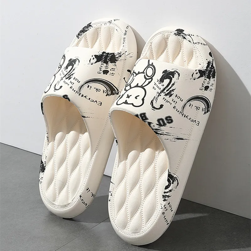 New Fashion Sandals Women Thick Platform Slippers Soft Sole EVA Non-Slip Home Bathroom Slides Men Summer Flip Flops Beach Shoes