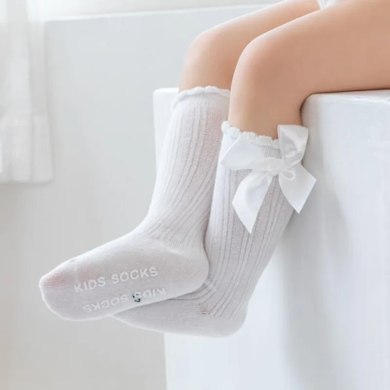 

Infant Bodysuits Girls Socks Knee Big Stockings Lace Children High Bow Legging Toddlers Kids Mesh Clothing Baby Anti-slip Ballet