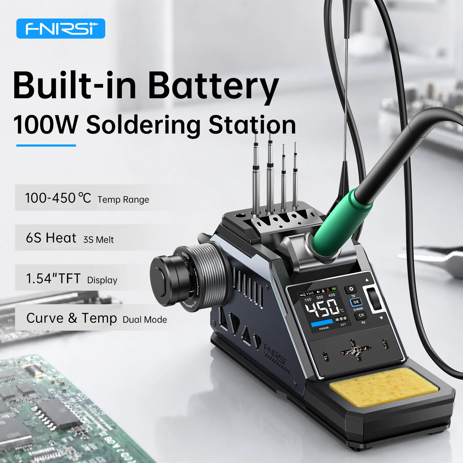 Фото Паяльная станция FNIRSI DWS-P2 Mini 100W, портативная беспроводная, с цифровой регулировкой температуры, для ремонта телефонов, печатных плат и SMD-компонентов №2