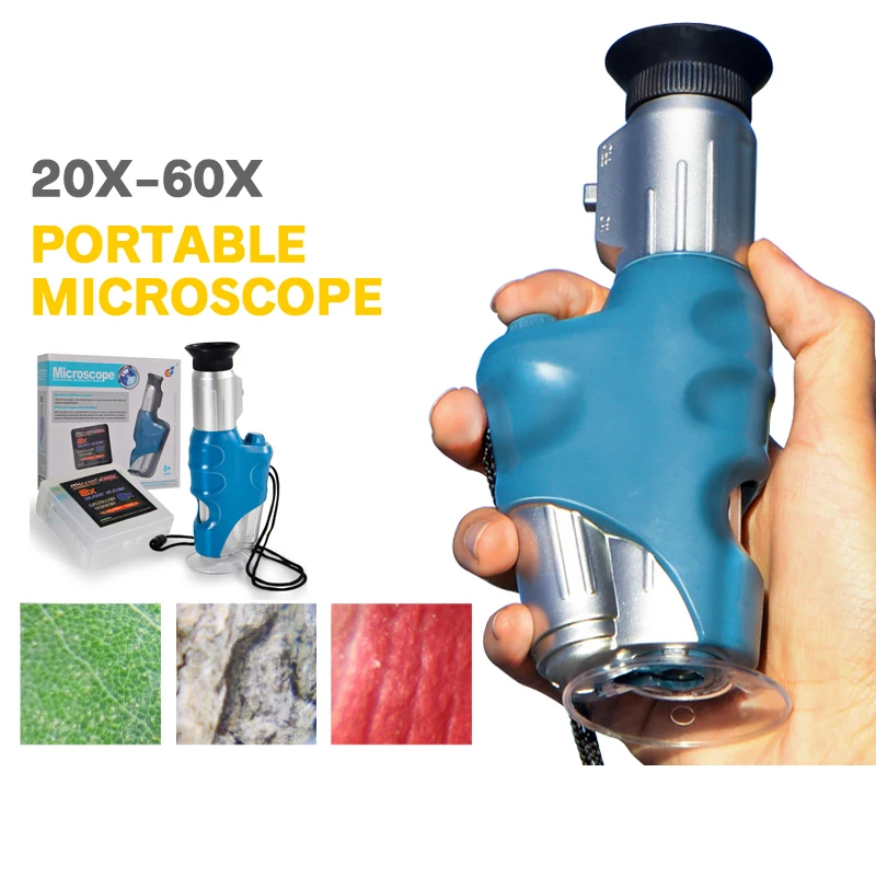 

Pocket Microscope Kit 20-60x Lab Handheld Microscope Battery Powered Microscope With LED Light Kids Science Microscop