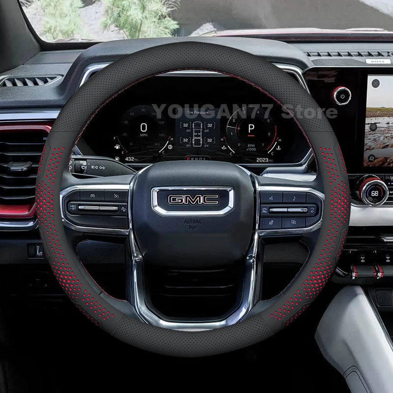 Фото Кожаный чехол на руль автомобиля для GMC Canyon AT4 Denali 2024, 2015-2023, Sierra 2023, аксессуары для рулевого колеса GMC Canyon №1