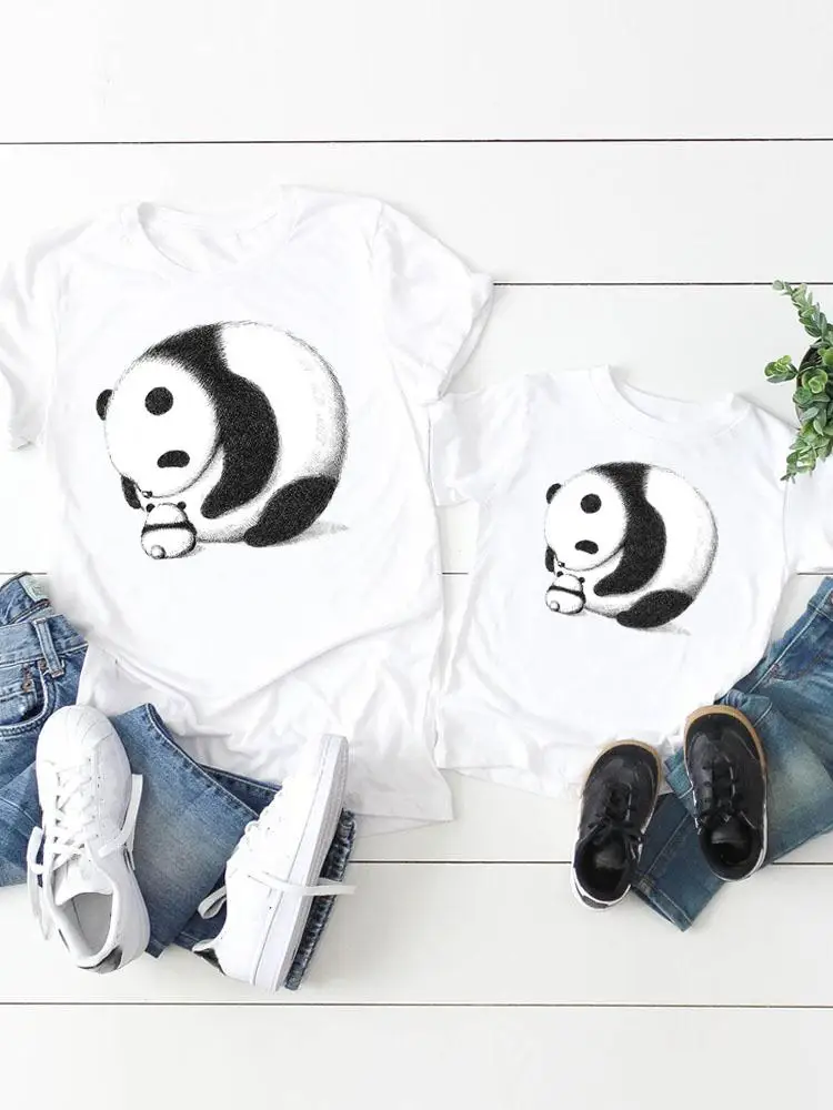 Family Matching Outfits Panda Love Women Kid Child Summer Mom Mama Girl Boy 90s Mother Tshirt Tee T-shirt Clothes Clothing