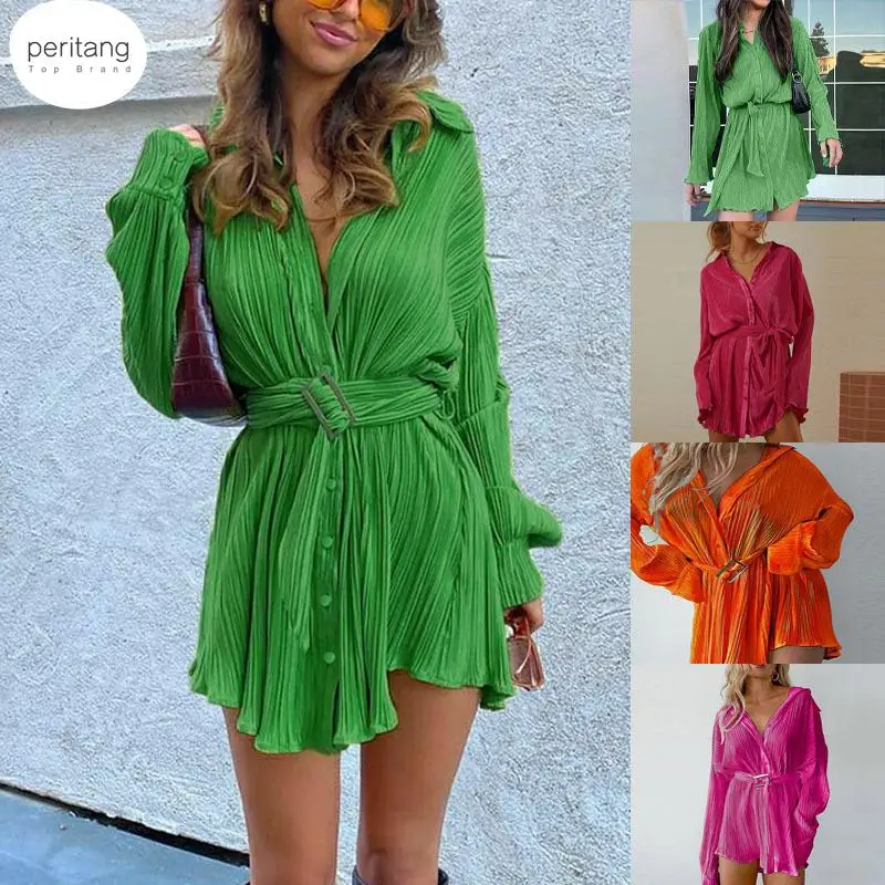 

Пикантное зеленое Плиссированное женское мини-платье, облегающее платье с пышными рукавами, со шнуровкой и плиссированным подолом, женское...