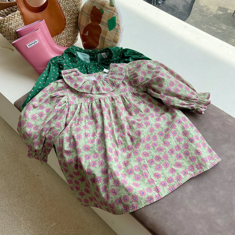 

2022 Autumn New Girl Baby Flower Print Long Sleeve Dress Children Cotton Loose Fashion Princess Dresses For Party And Wedding