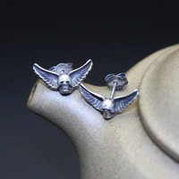 vintage silver color devil wings skull stud earrings for men womens goth punk cool earrings retro jewelry accessories