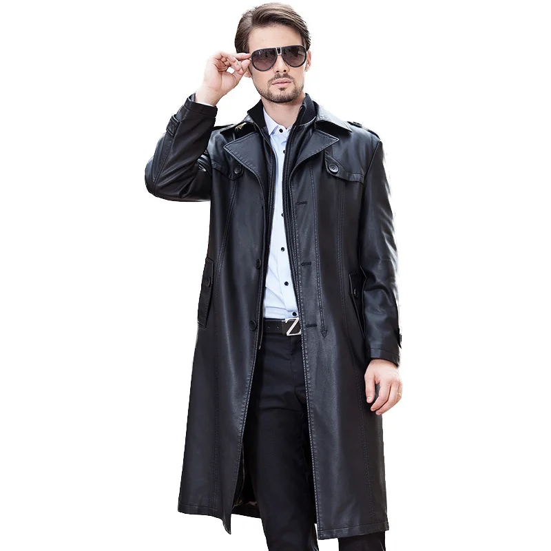 

2022 Winter new Men long Double collar Detachable leather jacket mens sheepskin overcoat male Windbreaker Fashion trench coat