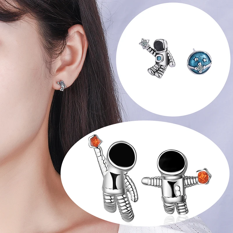 

Cute Interesting Small Astronaut Stud Earrings Tiny Asymmetric Geometric Earring Piercing Stud Accessories Best Gift For Girls
