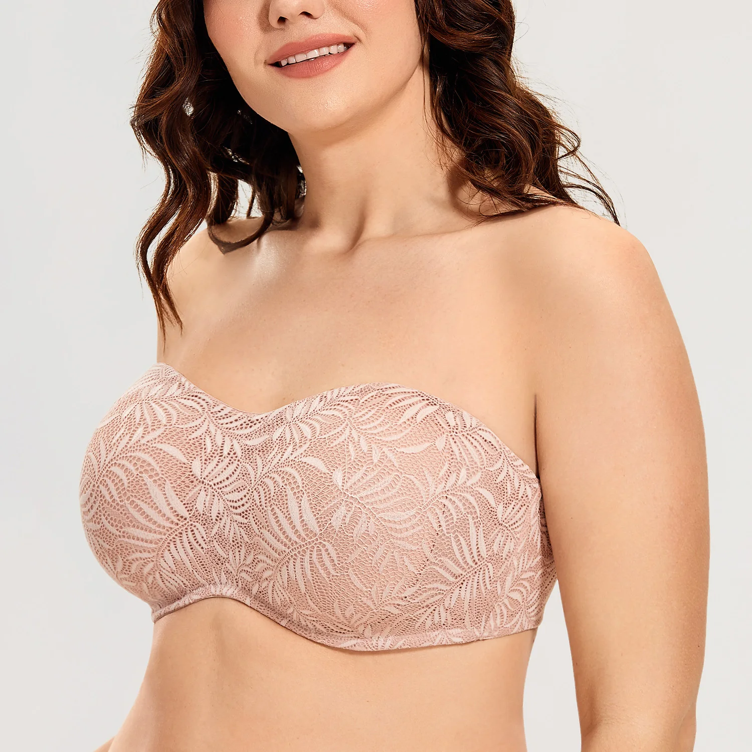 DELIMIRA Women's Lace Strapless Minimizer Bra Underwire Bandeau for Large Bust Plus Size