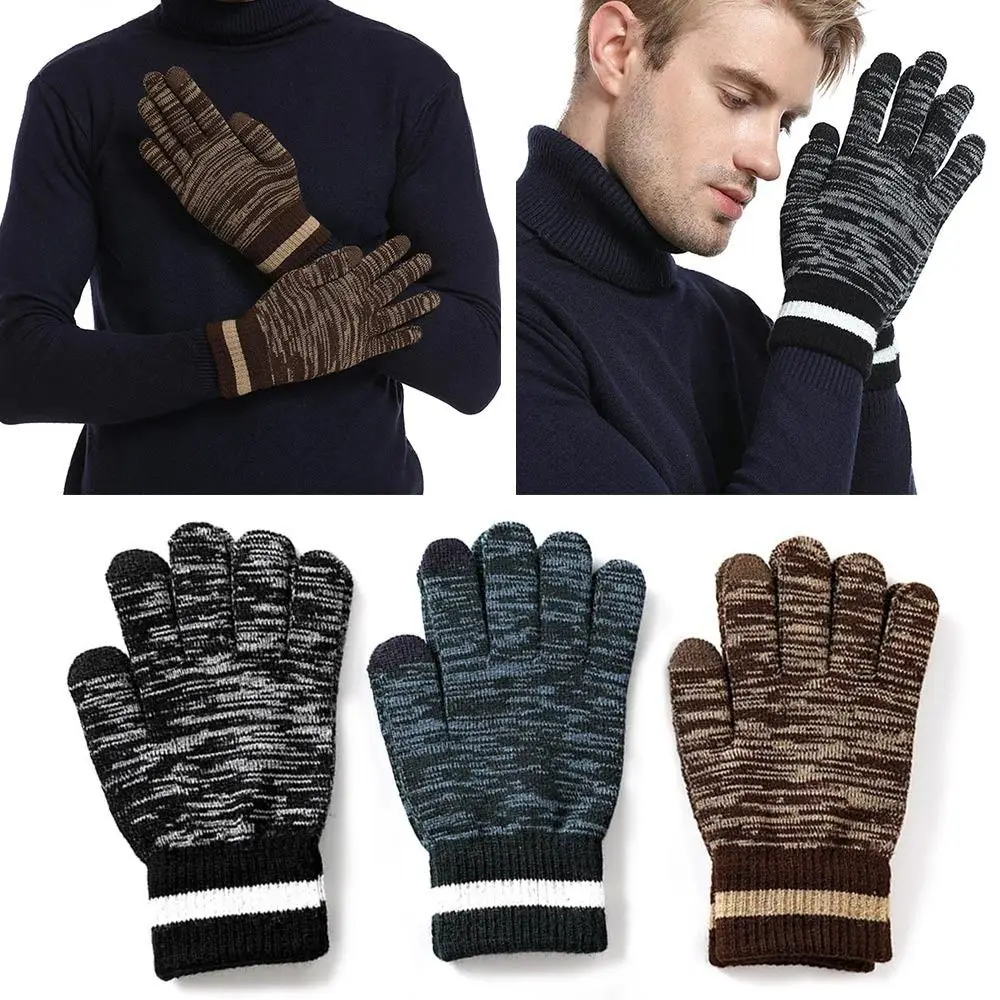 

Мужские теплые вязаные перчатки для вождения с сенсорным экраном, зимние перчатки, варежки, толстые флисовые