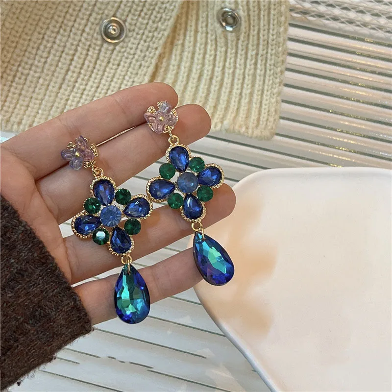 

Korean Style Summer Flowers Drop Earrings for Women Long Tassel Water Drop Crystal Dangle Earrings Jewelry