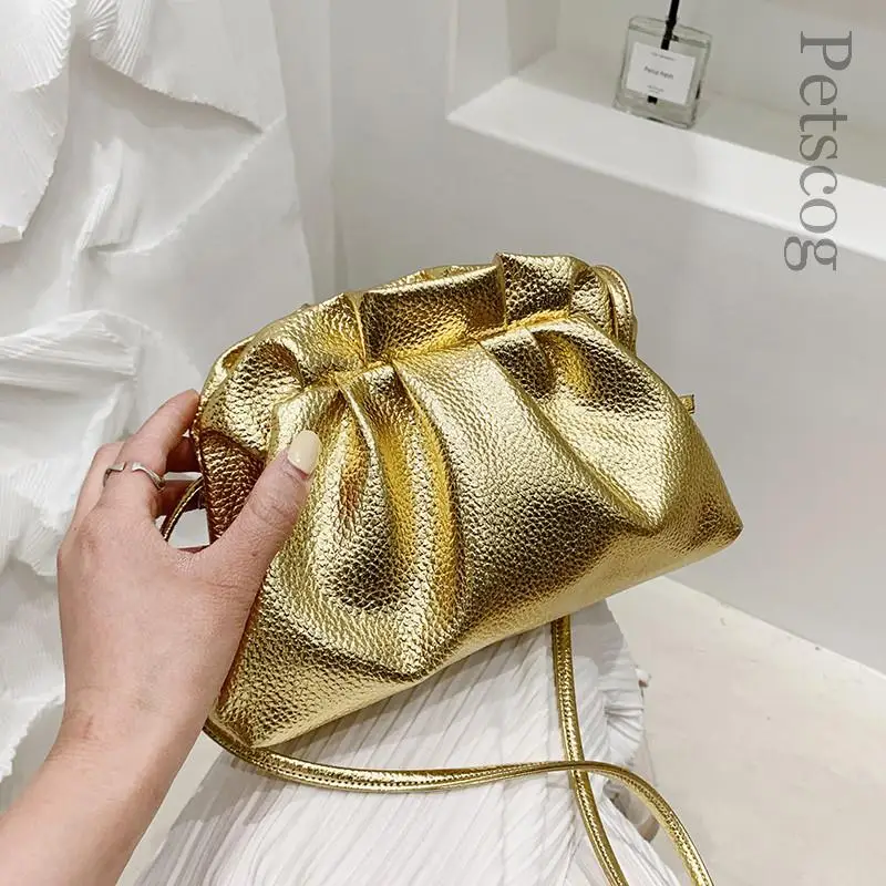 

Luxury Gold Cloud Bags For Women Pu Leather Vintage Shoulder Crossbody Bag Small Phone Handbag Designer Party Clutch Bolso Mujer