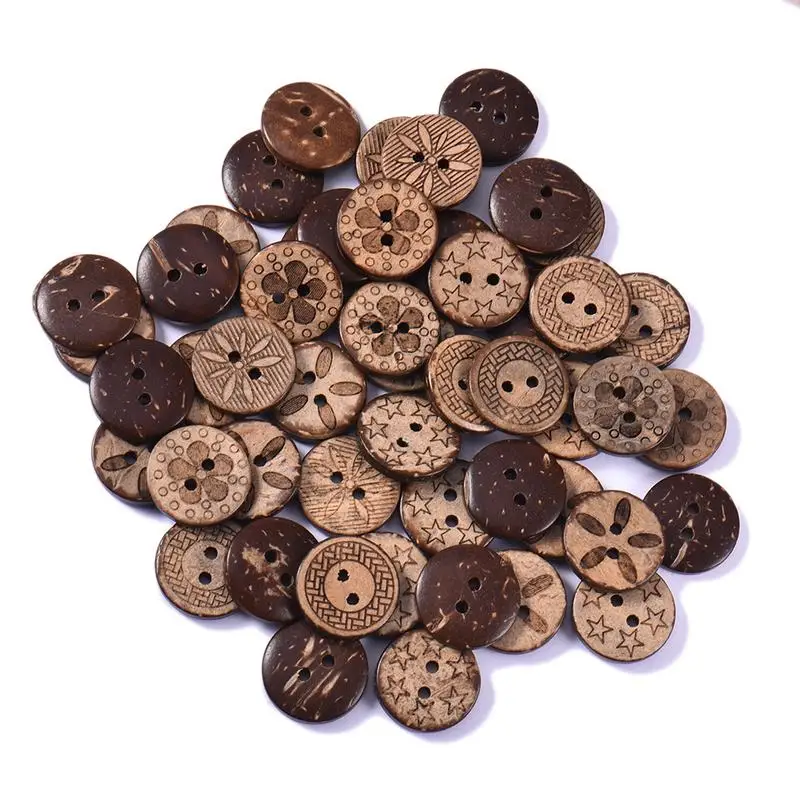 

50pcs Retro Round Sewing Buttons Two-holes Button Natural Coconut Shell Buttons For DIY Crafts Clothes Decoration