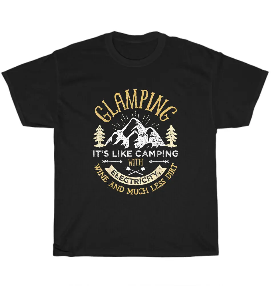 

Glamping Definition Glamper Drinking Wine Camper Camping Cotton T Shirt Men Women Casual High Quality Tees Tops Dropshipping