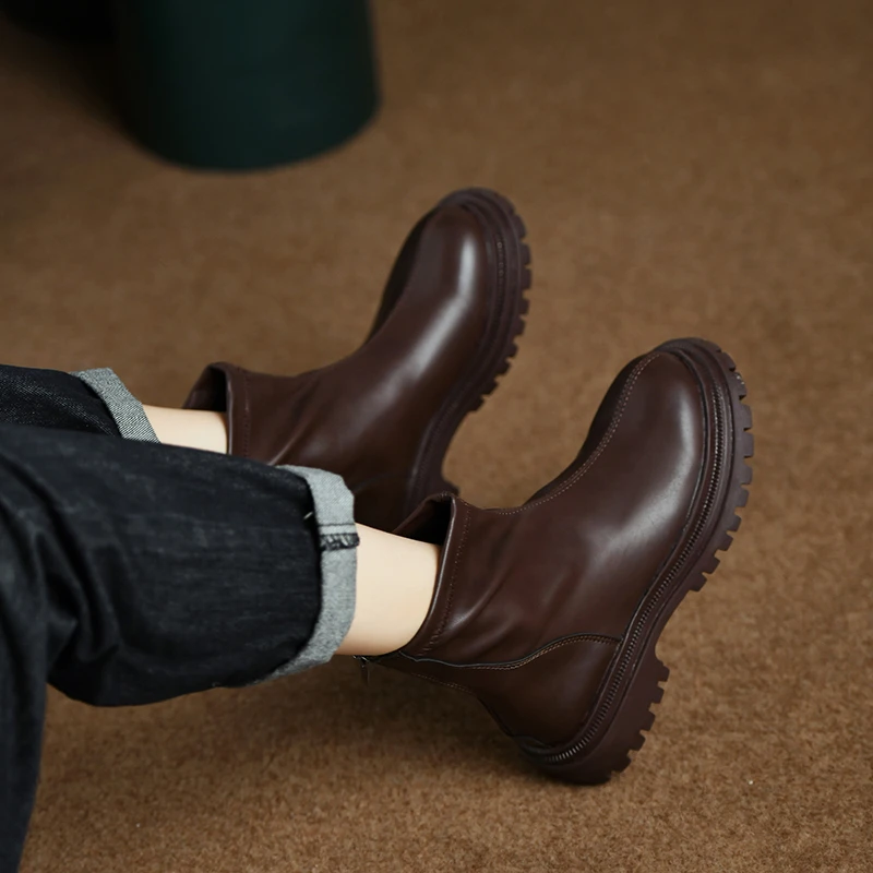 Women's Ankle Boots Mid Boots Thick Sole Soft PU Leather Boots Shoes Women's Fashion Autumn Winter Botas Platform Shoes