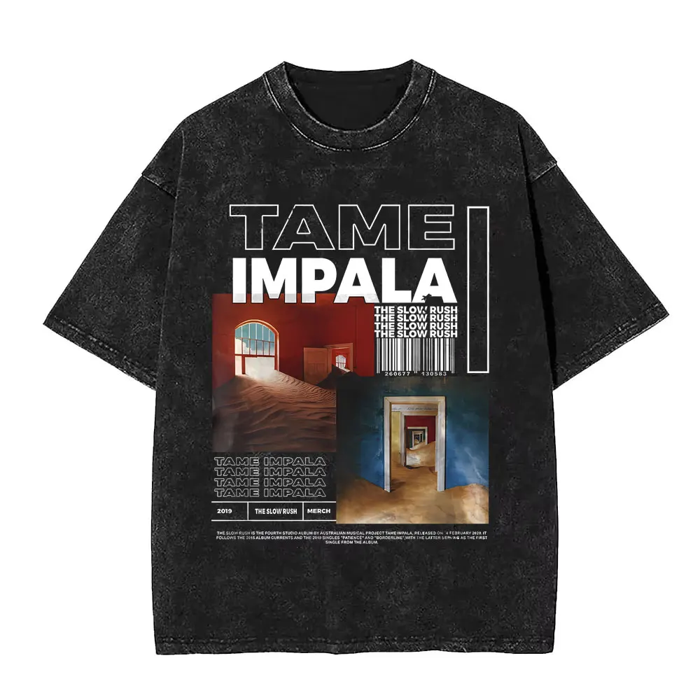 Фото VintageWashed Pop Rock Band Tame Impala Currents футболки с графическим принтом для мужчин и женщин повседневная хлопковая футболка большого размера с коротким рукавом №3
