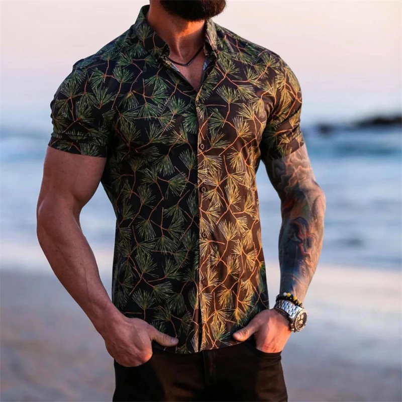 2022 summer new fashion men's shirts thin quick-drying casual tops 3D digital printing trendy workout shirts for men