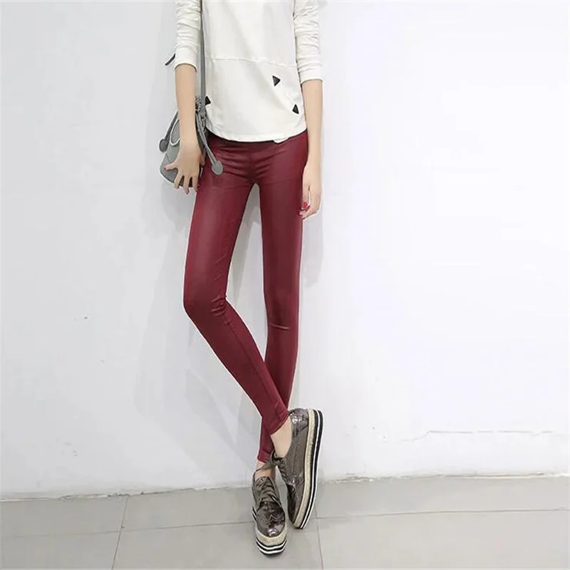 Леггинсы женские из искусственной кожи пикантные эластичные тонкие черные штаны