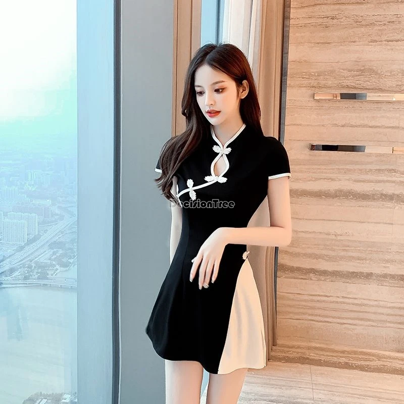 Женский костюм-двойка в национальном стиле пикантное платье-Ципао и шорты для