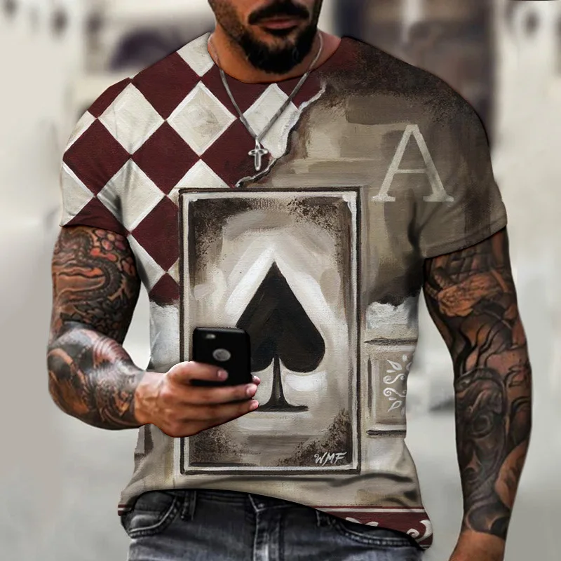 

Summer men's 3D printing T-shirt creative poker pattern street trend men's version of comfortable short-sleeved